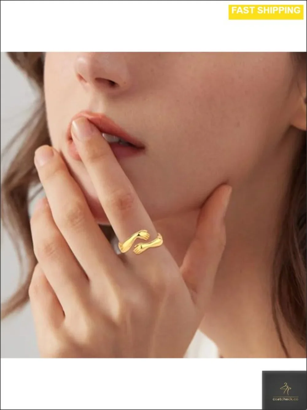 S925 Sterling Silver 18K Gold-Plated Adjustable Hug Ring Open Band